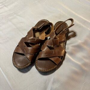 B.O.C. Brown Leather Strappy Slingback Sandals